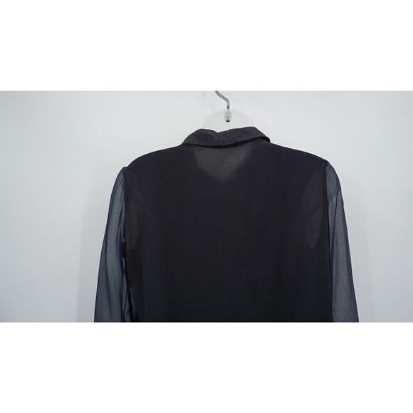 Yigal Azrouel Button Down Shirt Women's Size 4 Black White Colorblock Silk Top - Picture 7 of 11